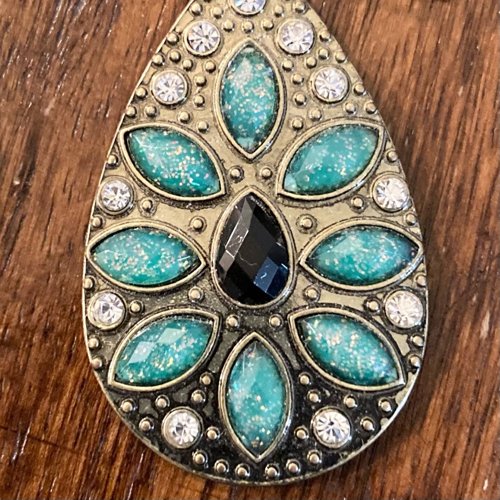 Teardrop Gold and Turquoise Drop Earrings - Picture 3 of 5